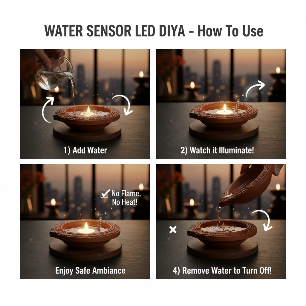 LED Light Water Sensor Diyas Plastic with, Ambient Lights, (Pack of 6/12/18/24)