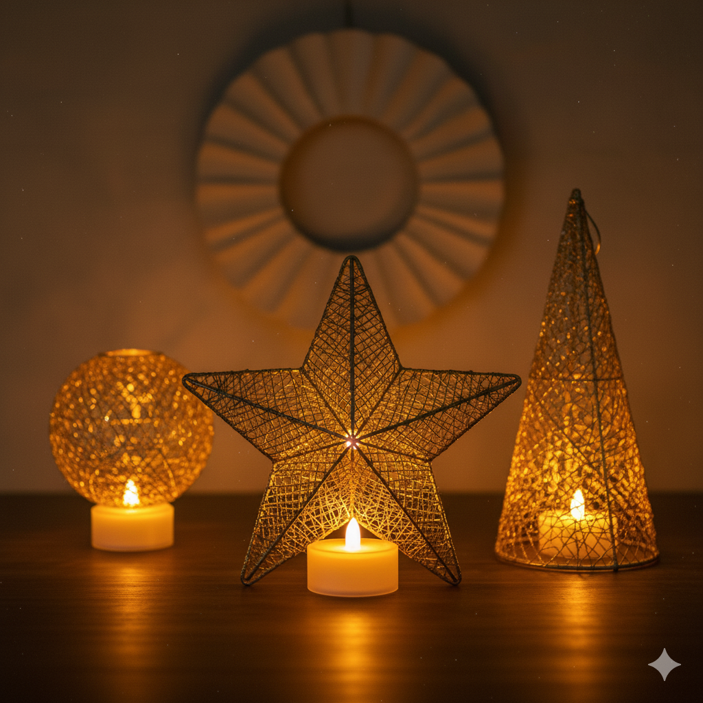 Golden Net LED Tealight Candle Lanterns Star 6 pcs