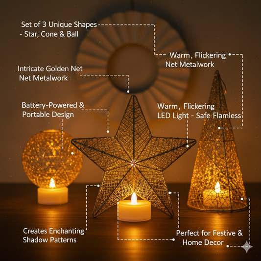Golden Net LED Tealight Candle Lanterns Star 6 pcs