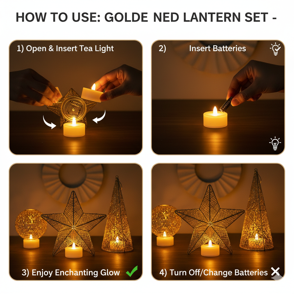 Golden Net LED Tealight Candle Lanterns Star 6 pcs